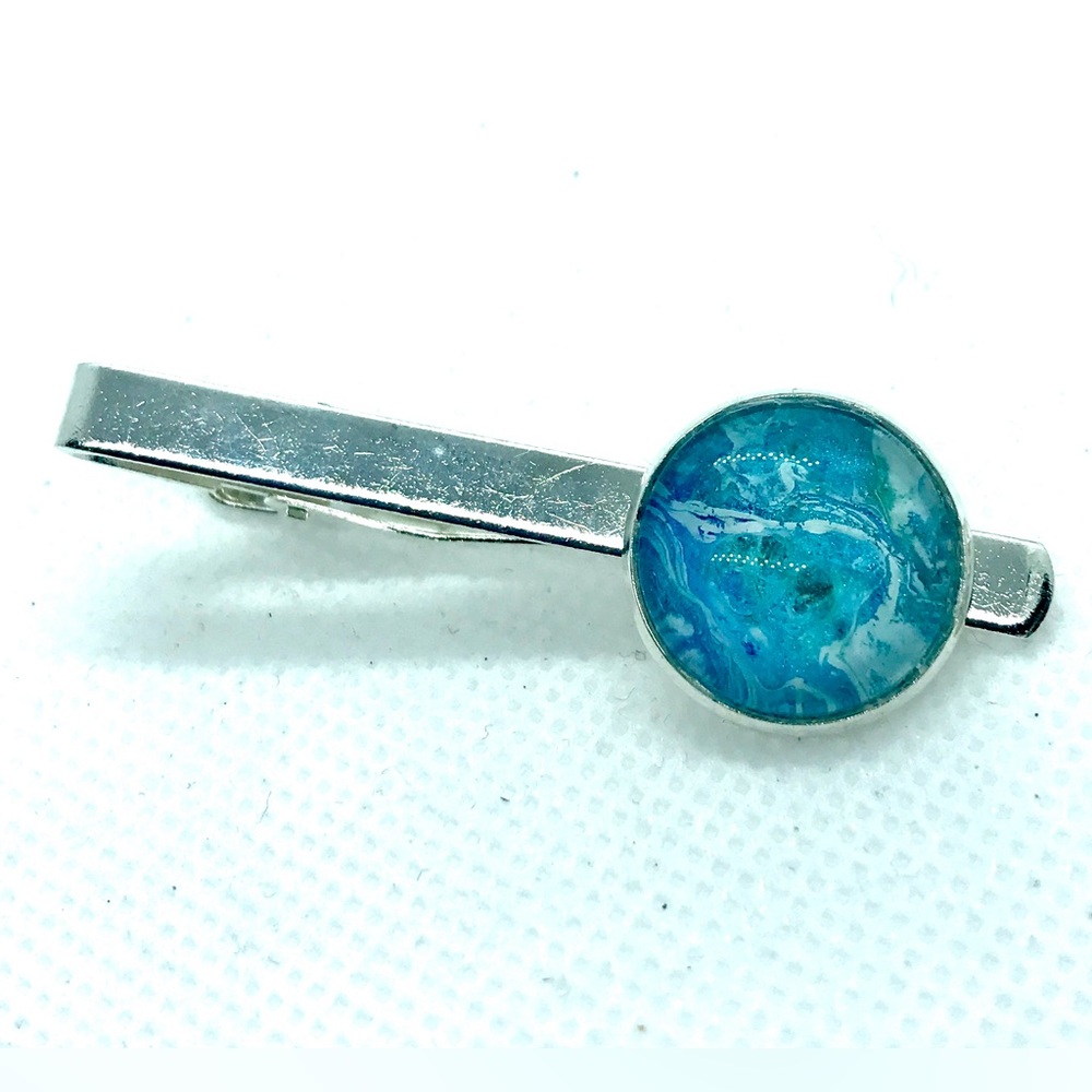 Tie clip pin silver plated 16mm handcrafted dome
